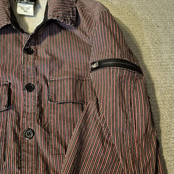 Vintage Men's LIP SERVICE Striped Button Down Shirt sz M Zippers Punk Goth Slim, - Picture 4 of 11